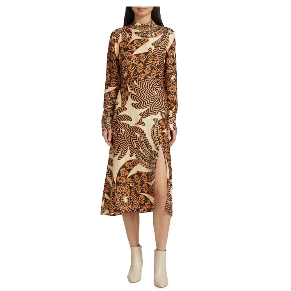 ⚡️Farm Rio Yawanawa Banana Print Mock Neck Dress